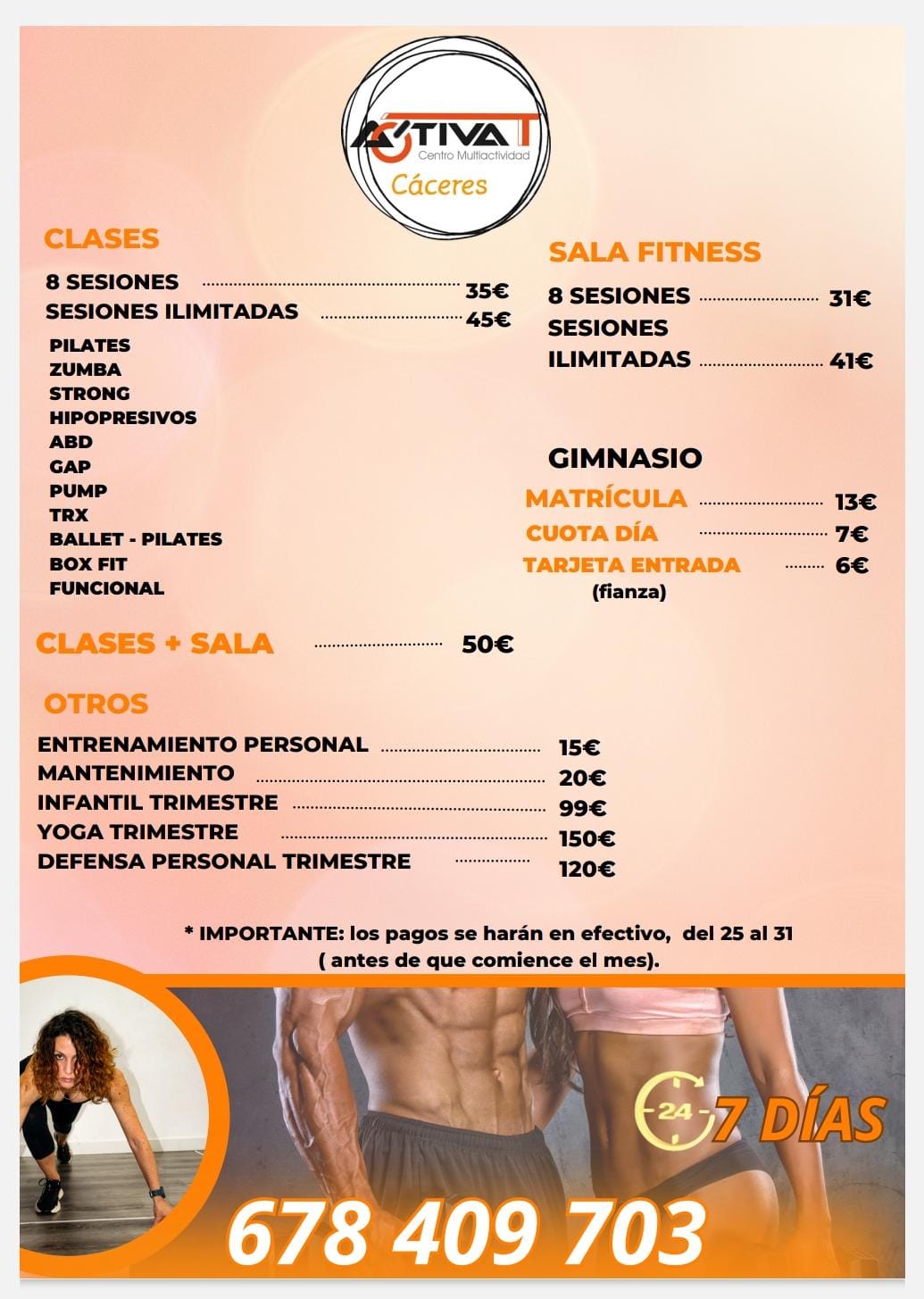 Tarifas de Gimnasio ActivaT en Cáceres